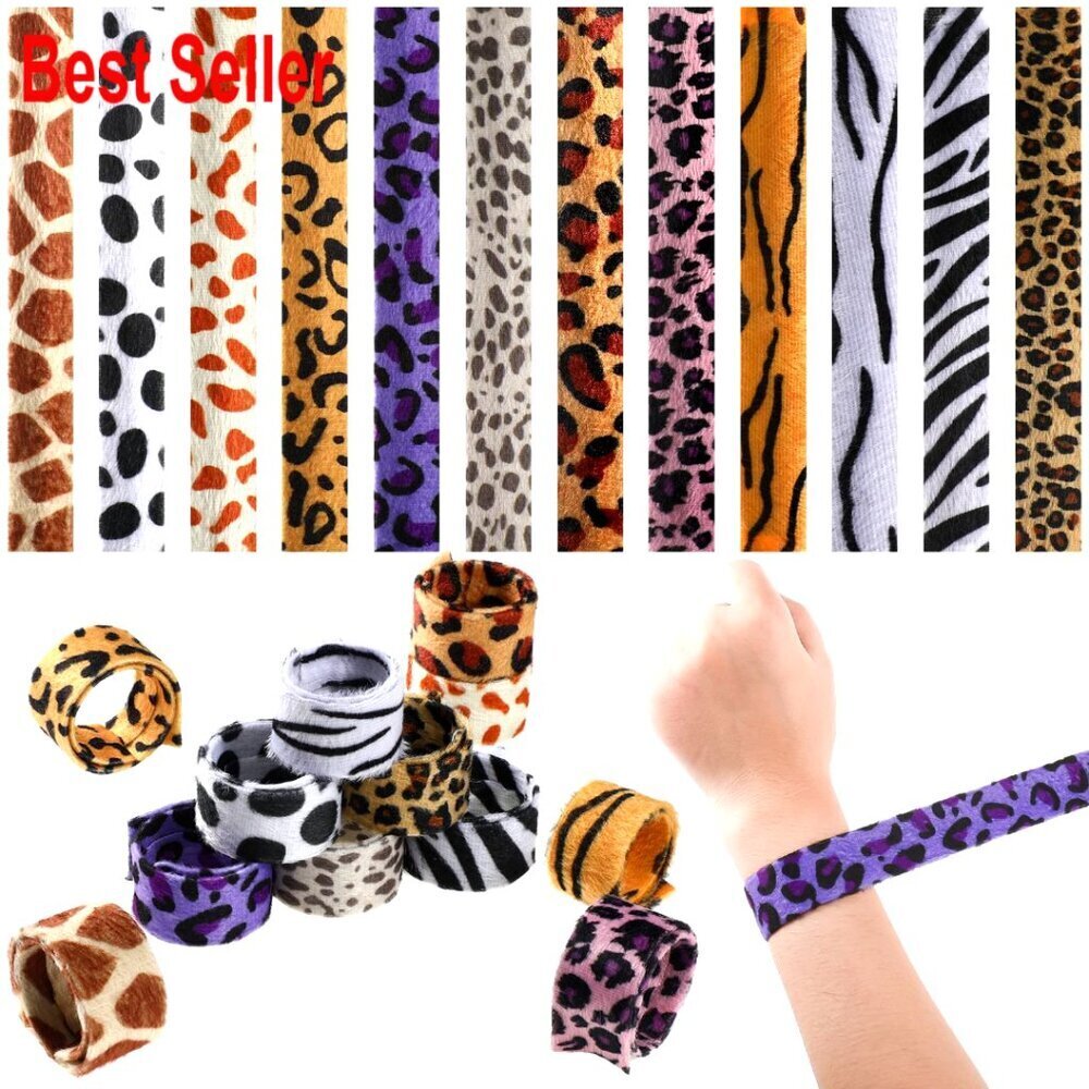 36 Piece Animal Print Slap Bracelets Set Safari Party Favors 12 Styles